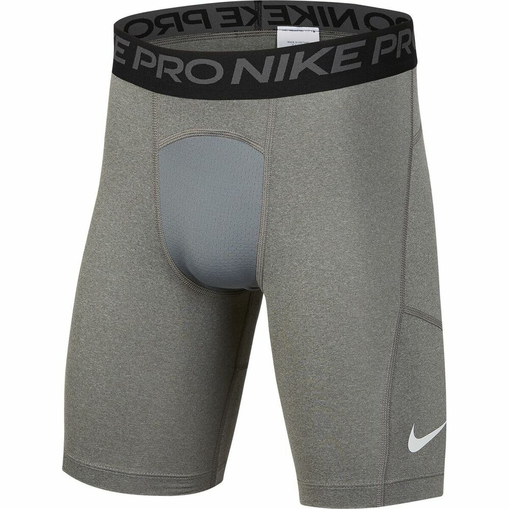 Nike Pro Boys Dri-Fit Pro Cool Compression Shorts (Carbon Heather/White, LG